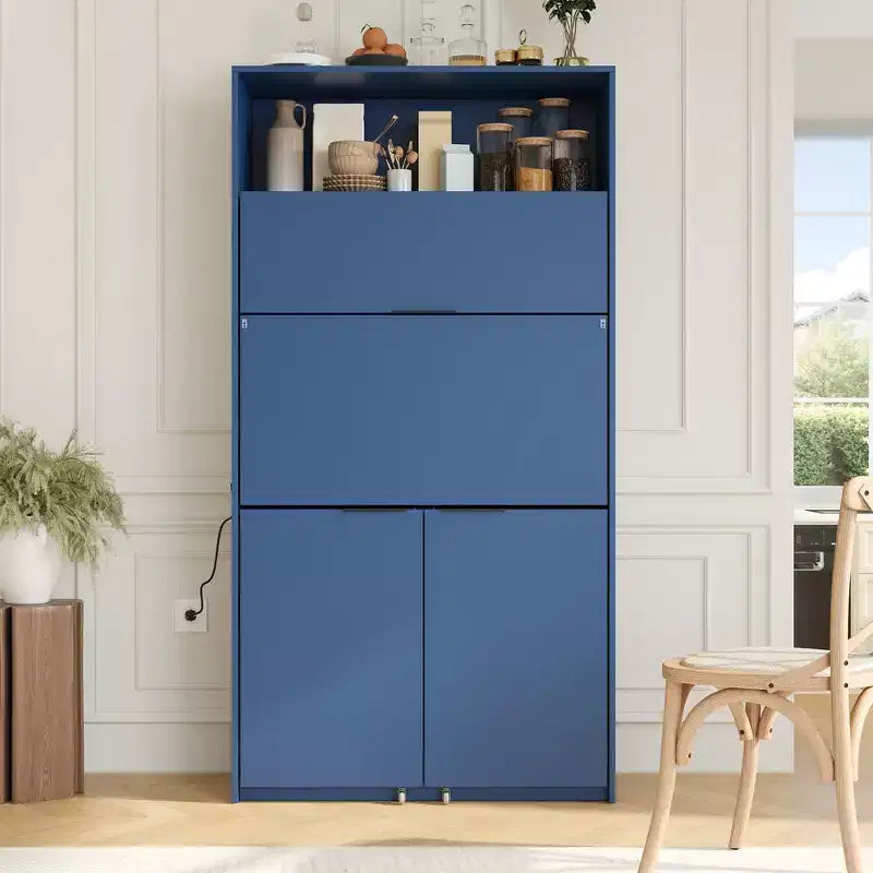 GDFStudio Miguel Garde-manger de cuisine polyvalent avec huche, poste de travail pliable et prise de courant