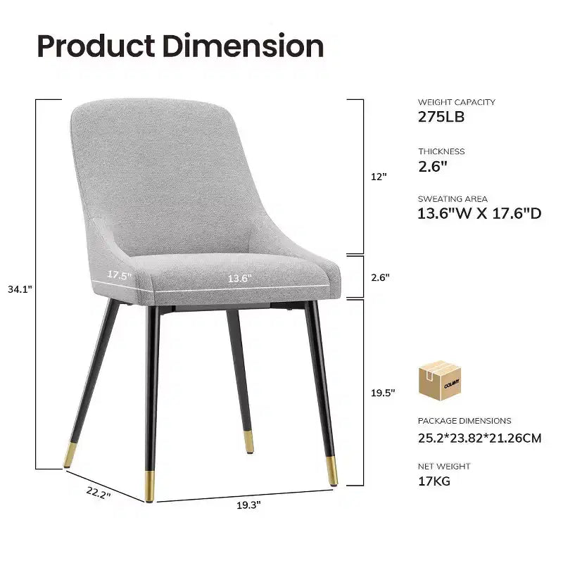 COLAMY Chaise de salle à manger moderne capitonnée Chaise d'appoint de cuisine avec pieds en métal pour la cuisine, la salle à manger ou le café