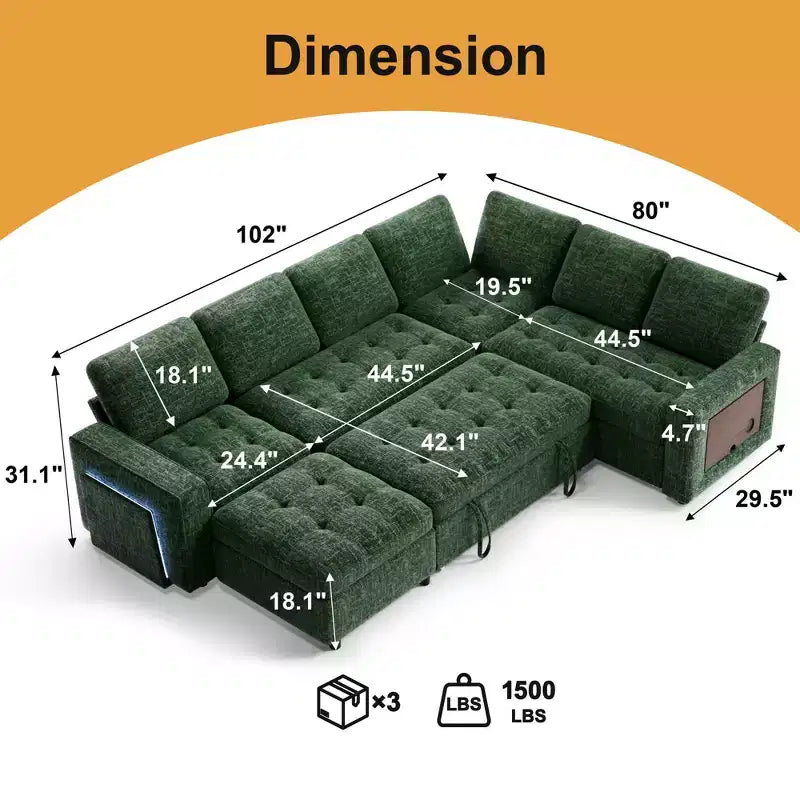Canapé inclinable 7 places Dyonery, canapé modulable, table d'appoint avec rangement dissimulé, rechargeable