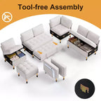 Canapé inclinable 7 places Dyonery, canapé modulable, table d'appoint avec rangement dissimulé, rechargeable