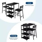 Ensemble de table de cuisine 3 pièces avec étagères de rangement et 2 chaises rembourrées - Table à manger en fer et bois pour petits espaces, appartements, copropriétés