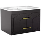 30 Floating Bathroom Vanity with Sink Combo - Ceramic Basin, 2 Soft-Close Drawers with Gold Handles, Easy Assembly
