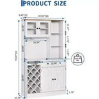 Meuble de rangement pour cuisine avec buffet, dessus blanc et noyer clair, portes doubles en acrylique, organisateur de garde-manger pour salle à manger et rangement de cuisine