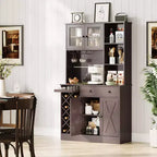 Meuble de rangement pour cuisine avec buffet, dessus blanc et noyer clair, portes doubles en acrylique, organisateur de garde-manger pour salle à manger et rangement de cuisine