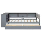 Lit de repos double Whisen avec tête de lit capitonnée en lin, station de recharge intégrée et étagères de rangement (amélioré)