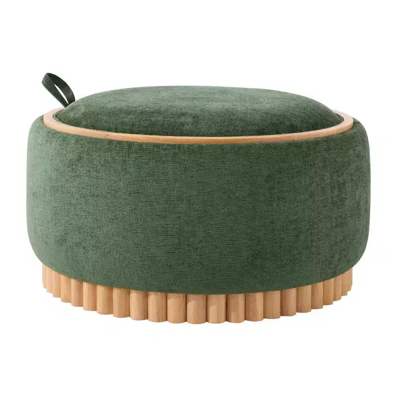 Polibi Pouf de rangement rond avec base cylindrique en bois massif et couvercle réversible