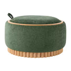 Polibi Pouf de rangement rond avec base cylindrique en bois massif et couvercle réversible
