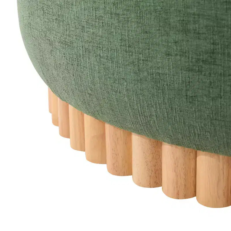 Polibi Pouf de rangement rond avec base cylindrique en bois massif et couvercle réversible