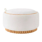 Polibi Pouf de rangement rond avec base cylindrique en bois massif et couvercle réversible