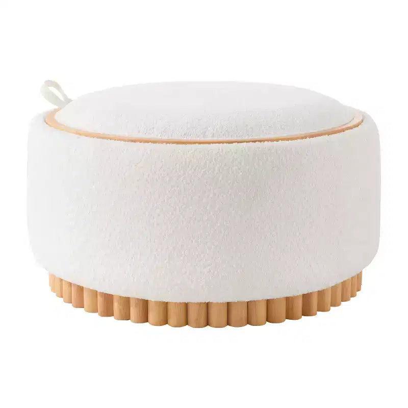 Polibi Pouf de rangement rond avec base cylindrique en bois massif et couvercle réversible