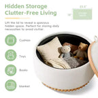 Polibi Pouf de rangement rond avec base cylindrique en bois massif et couvercle réversible