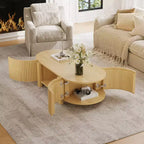 Table basse moderne 47, Table basse centrale ovale en bois avec rangement, Table d'appoint cannelée pour salon, chambre, bureau