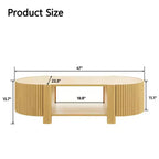 Table basse moderne 47, Table basse centrale ovale en bois avec rangement, Table d'appoint cannelée pour salon, chambre, bureau