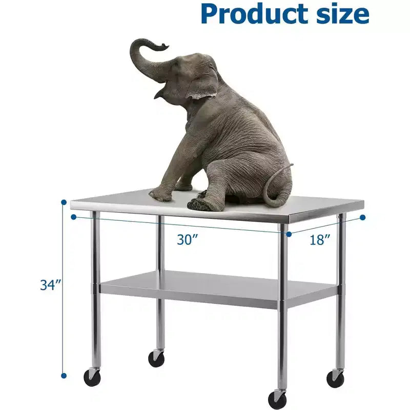 Coolmee Table de préparation et de travail robuste en acier inoxydable, table commerciale NSF avec étagère inférieure réglable pour cuisine, restaurant, maison, garage