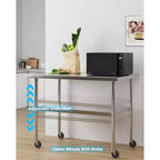Coolmee Table de préparation et de travail robuste en acier inoxydable, table commerciale NSF avec étagère inférieure réglable pour cuisine, restaurant, maison, garage