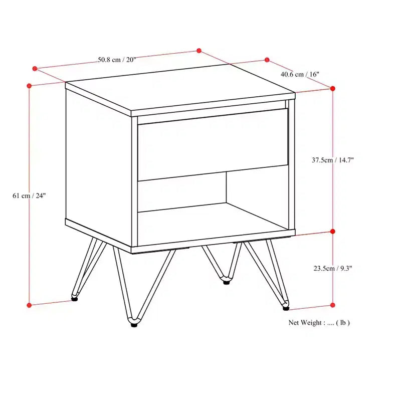 Table de chevet industrielle Moreno de 20 po de large en chêne