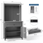Meuble de rangement de 160 cm avec 4 crochets, 1 grand tiroir, étagères réglables pour salon, salle à manger