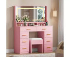 Coiffeuse de maquillage de 106 cm avec grand miroir et 8 tiroirs, table de toilette moderne avec plateau en verre, tabouret de rangement, pour chambre à coucher ou dressing