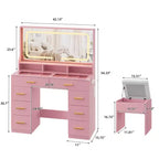 Coiffeuse de maquillage de 106 cm avec grand miroir et 8 tiroirs, table de toilette moderne avec plateau en verre, tabouret de rangement, pour chambre à coucher ou dressing