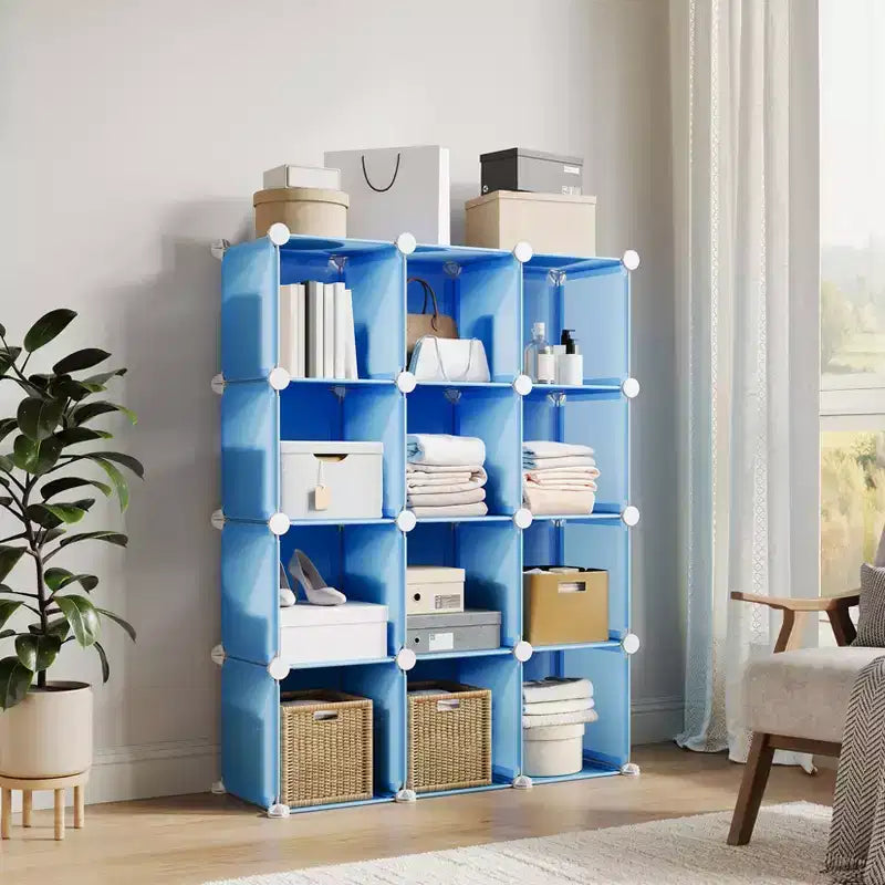 Lot de 12 Organiseurs de Rangement Modulaires, Unité d'Étagères Empilables en Plastique et Acier à 6 Cubes avec Kit de Sécurité Anti-Basculement, pour Placard, Chambre et Bureau Personnalisés