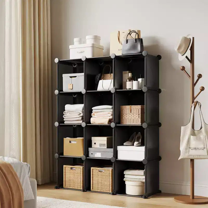 Lot de 12 Organiseurs de Rangement Modulaires, Unité d'Étagères Empilables en Plastique et Acier à 6 Cubes avec Kit de Sécurité Anti-Basculement, pour Placard, Chambre et Bureau Personnalisés
