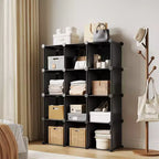 Lot de 12 Organiseurs de Rangement Modulaires, Unité d'Étagères Empilables en Plastique et Acier à 6 Cubes avec Kit de Sécurité Anti-Basculement, pour Placard, Chambre et Bureau Personnalisés
