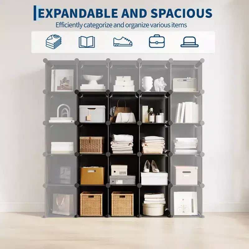 Lot de 12 Organiseurs de Rangement Modulaires, Unité d'Étagères Empilables en Plastique et Acier à 6 Cubes avec Kit de Sécurité Anti-Basculement, pour Placard, Chambre et Bureau Personnalisés