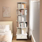 Étagère à Livres Rotative à 360° à 6 Niveaux, Tour Tournante Ronde Blanche Chaude 46x46x173 cm, Structure Robuste en MDF, Utilisation Multi-Scènes dans la Chambre, le Salon