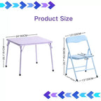 Ensemble table et chaises pour enfants FurnitureR, table pliante en métal 3 pièces avec 2 chaises, ensemble de table de jeu compact pour chambre d'enfant, salle de jeux, chambre à coucher, usage intérieur