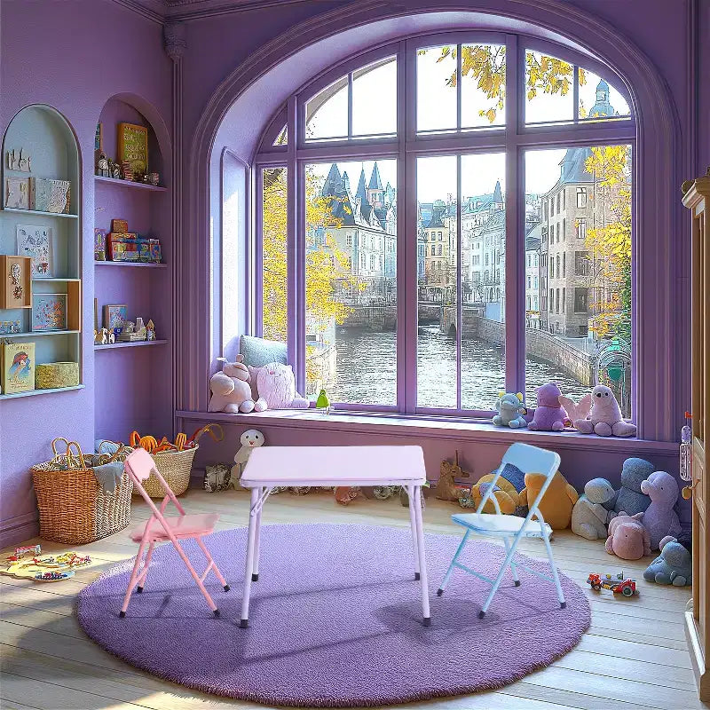 Ensemble table et chaises pour enfants FurnitureR, table pliante en métal 3 pièces avec 2 chaises, ensemble de table de jeu compact pour chambre d'enfant, salle de jeux, chambre à coucher, usage intérieur