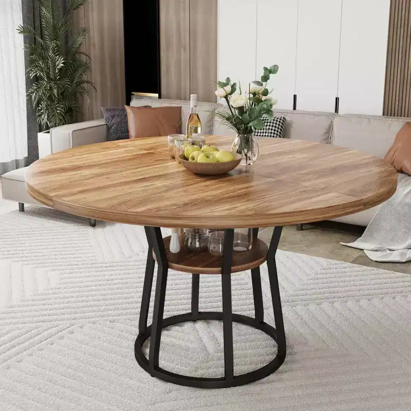 Table à manger ronde de 47 pouces pour 4 personnes, table de salle à manger circulaire de style ferme, meubles de cuisine et de salle à manger en bois peu encombrants, tables rondes