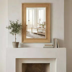 Miroir décoratif rectangulaire en rotin avec cadre en bois massif, pour ferme, salle de bain, décoration intérieure, entrée