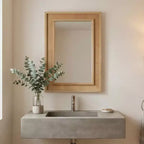 Miroir décoratif rectangulaire en rotin avec cadre en bois massif, pour ferme, salle de bain, décoration intérieure, entrée