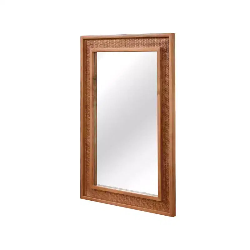 Miroir décoratif rectangulaire en rotin avec cadre en bois massif, pour ferme, salle de bain, décoration intérieure, entrée