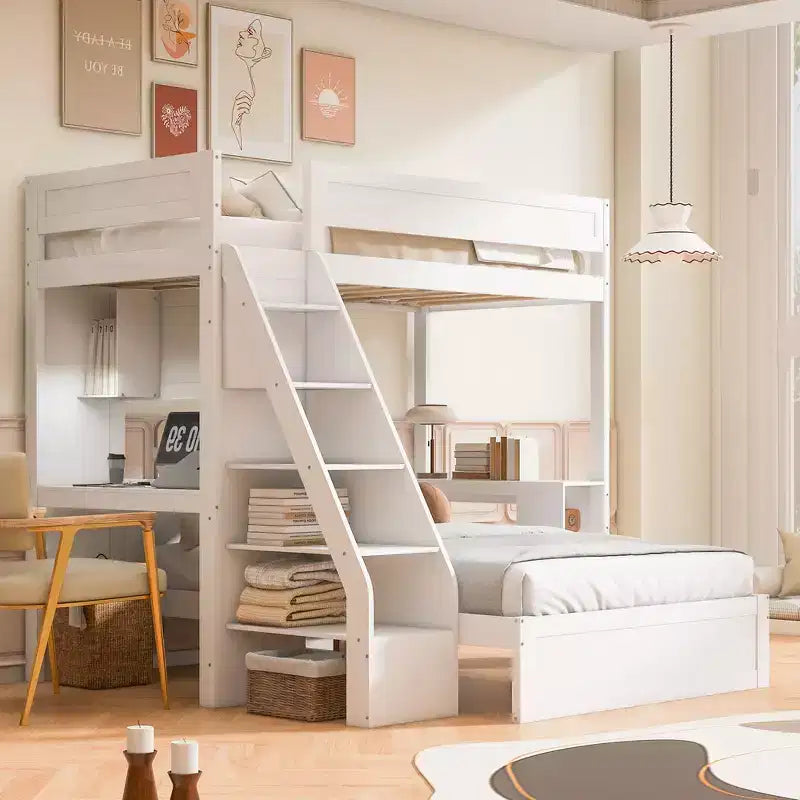 Lit superposé simple XL sur lit double avec bureau et USB Whisen