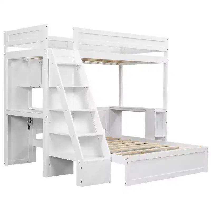 Lit superposé simple XL sur lit double avec bureau et USB Whisen