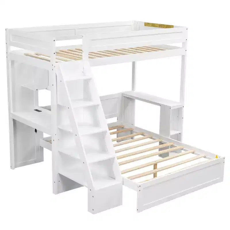 Lit superposé simple XL sur lit double avec bureau et USB Whisen
