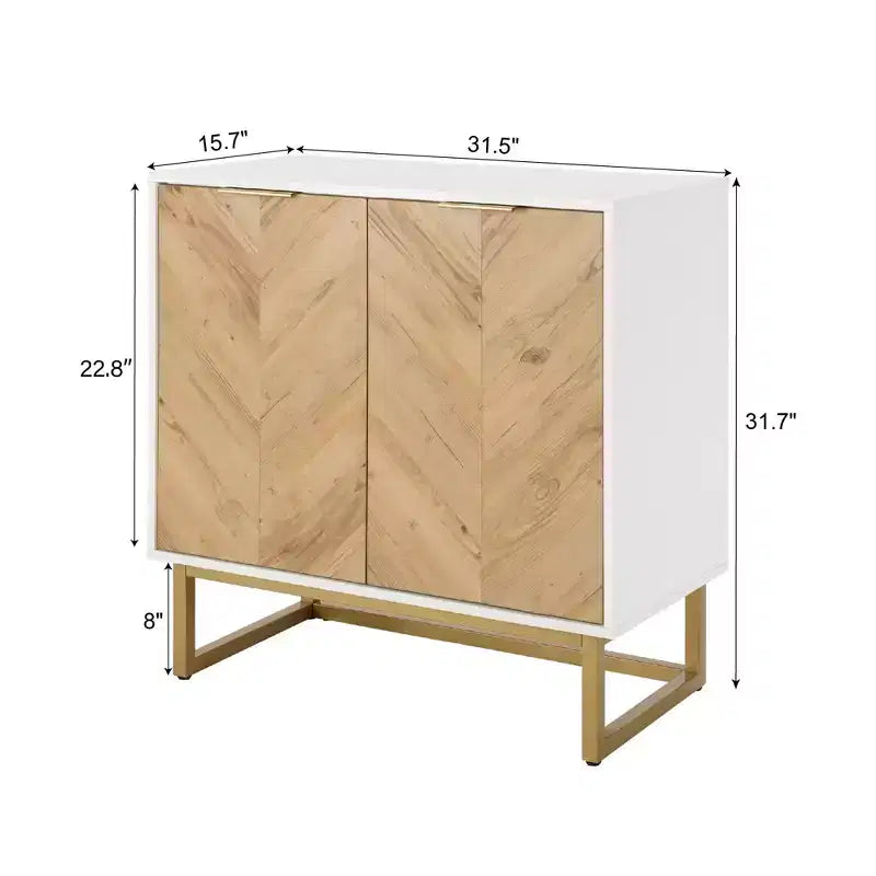 Buffet moderne FurnitureR avec portes à chevrons, console de rangement à 2 portes avec base en métal, rangement d'appoint pour salle à manger, salon, entrée