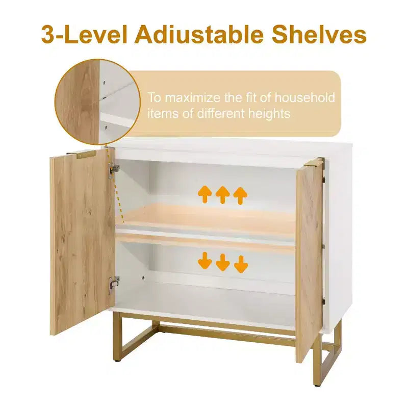 Buffet moderne FurnitureR avec portes à chevrons, console de rangement à 2 portes avec base en métal, rangement d'appoint pour salle à manger, salon, entrée
