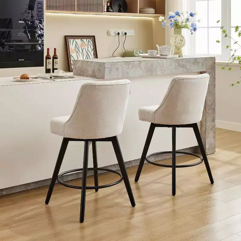 Lot de 4 chaises de salle à manger en bois, tabourets de bar pivotants modernes avec dossier et pieds en bois, tabourets de bar rembourrés pour îlot de cuisine et bar à la maison