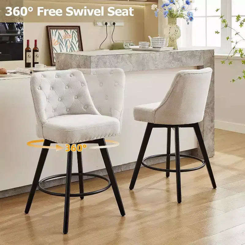 Lot de 4 chaises de salle à manger en bois, tabourets de bar pivotants modernes avec dossier et pieds en bois, tabourets de bar rembourrés pour îlot de cuisine et bar à la maison