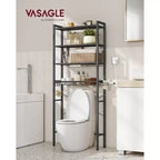 Meuble de Rangement Sur Pied WC VASAGLE, Étagère de Salle de Bain avec Étagères Réglables et Panier, Porte-Sèche-Cheveux, 3 Crochets
