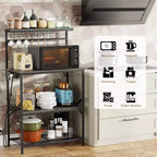 Étagère de boulangerie Qwatto Kitchen avec prises de courant, station de café de 80 cm, support de micro-ondes à 4 niveaux, étagère de rangement avec crochets en S, table utilitaire en chêne noir