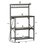 Étagère de boulangerie Qwatto Kitchen avec prises de courant, station de café de 80 cm, support de micro-ondes à 4 niveaux, étagère de rangement avec crochets en S, table utilitaire en chêne noir