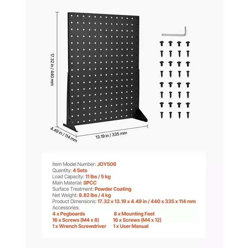 VEVOR Présentoir perforé, Présentoir perforé de table, Organisateur de rangement pour accessoires, Panneau perforé en acier laminé à froid épaissi, Noir, 4 pièces