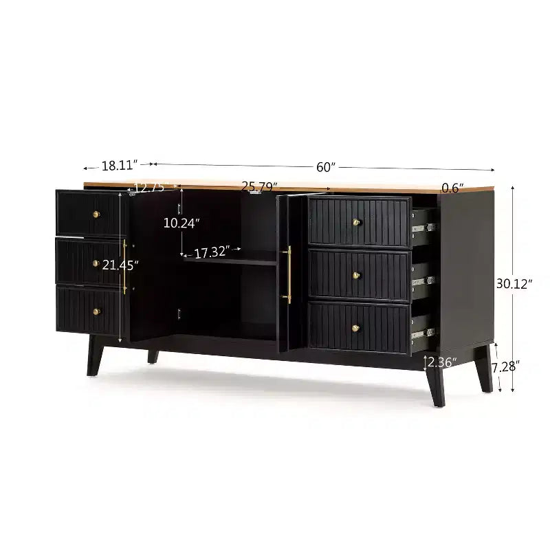 Christopher Knight Home Belmont 60 Buffet/Bahut Moderne avec 6 Tiroirs et Étagère Réglable