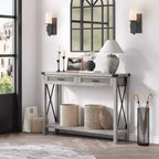 Table d'entrée avec tiroirs en rotin, console en bois de 109 cm pour entrée, table d'appoint avec rangement pour salon, couloir, hall d'entrée