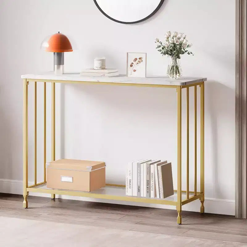 Console étroite avec 2 étagères de rangement, table d'appoint industrielle pour canapé, étagère de présentation ouverte pour couloir, salon, foyer, bureau, chambre à coucher