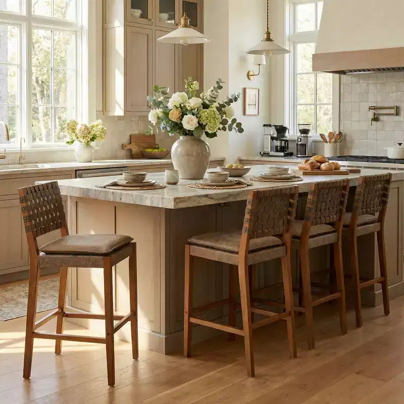 Tabourets de bar rembourrés en similicuir en bois d'hévéa contemporains Christopher Knight Home Audrey (Lot de 4)
