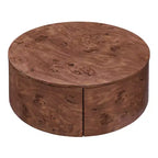 JVNOXK Table basse rotative en noyer de 72 cm avec 2 tiroirs cachés, plateau rotatif à 360°, grain de bois naturel, pour salon, noyer